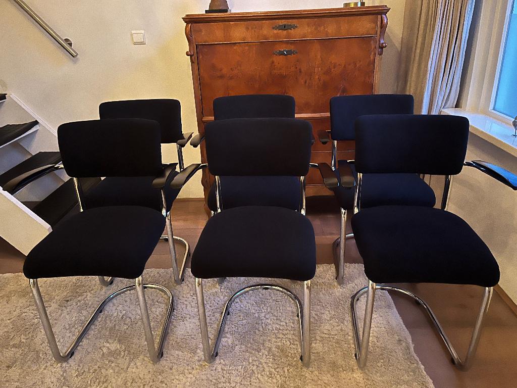 6 Gispen 208 stoelen, Huis en Inrichting, Stoelen, Ophalen, Gebruikt, Zwart, Gispen, industrieel