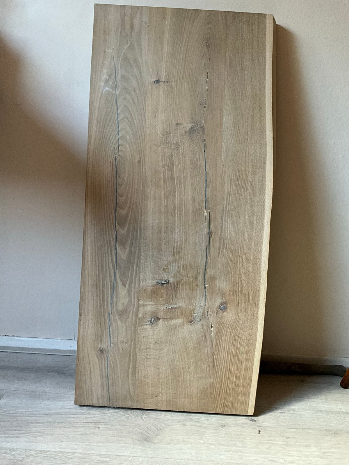 Massief eiken wastafelblad - Rustiek, Ophalen, 100 tot 150 cm, Overige typen, Zo goed als nieuw