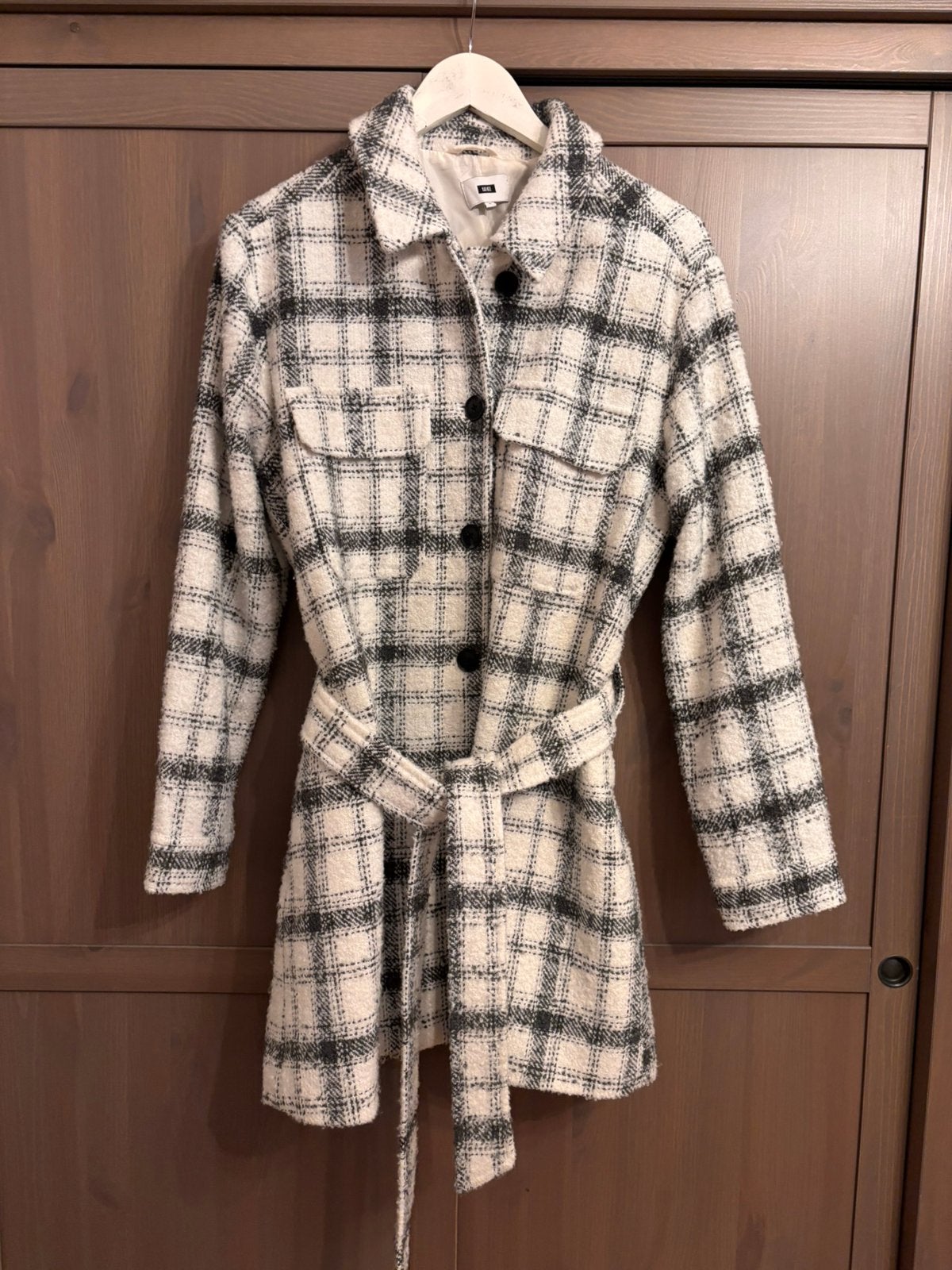 Winterjas WE bouclé geruit XL wit/grijs als NIEUW, Ophalen of Verzenden, Zo goed als nieuw, Maat 42/44 (L), Grijs