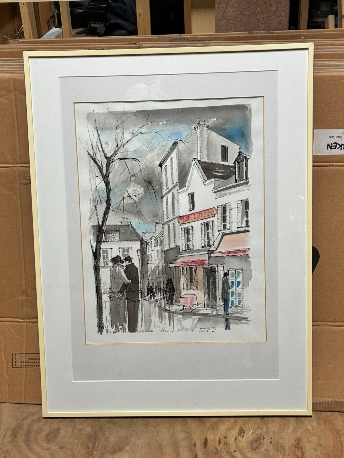 Emilio Coukidis - La Mère Catherine, Place du Tertre (1997), Antiek en Kunst, Ophalen, Schilderij, Aquarel, Achter glas