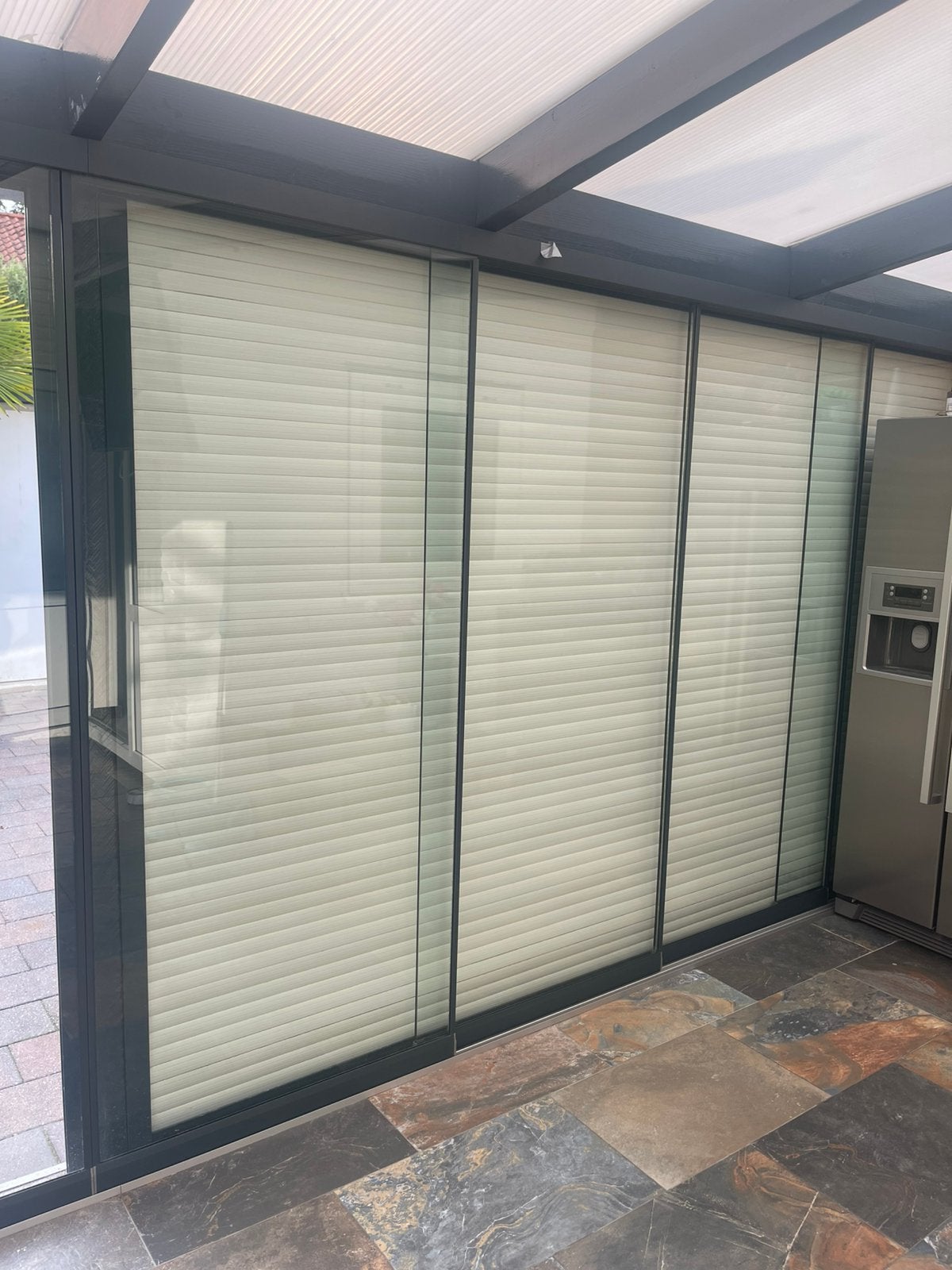 Complete glazen schuifwand 8 panelen, Ophalen, Zo goed als nieuw, Serre