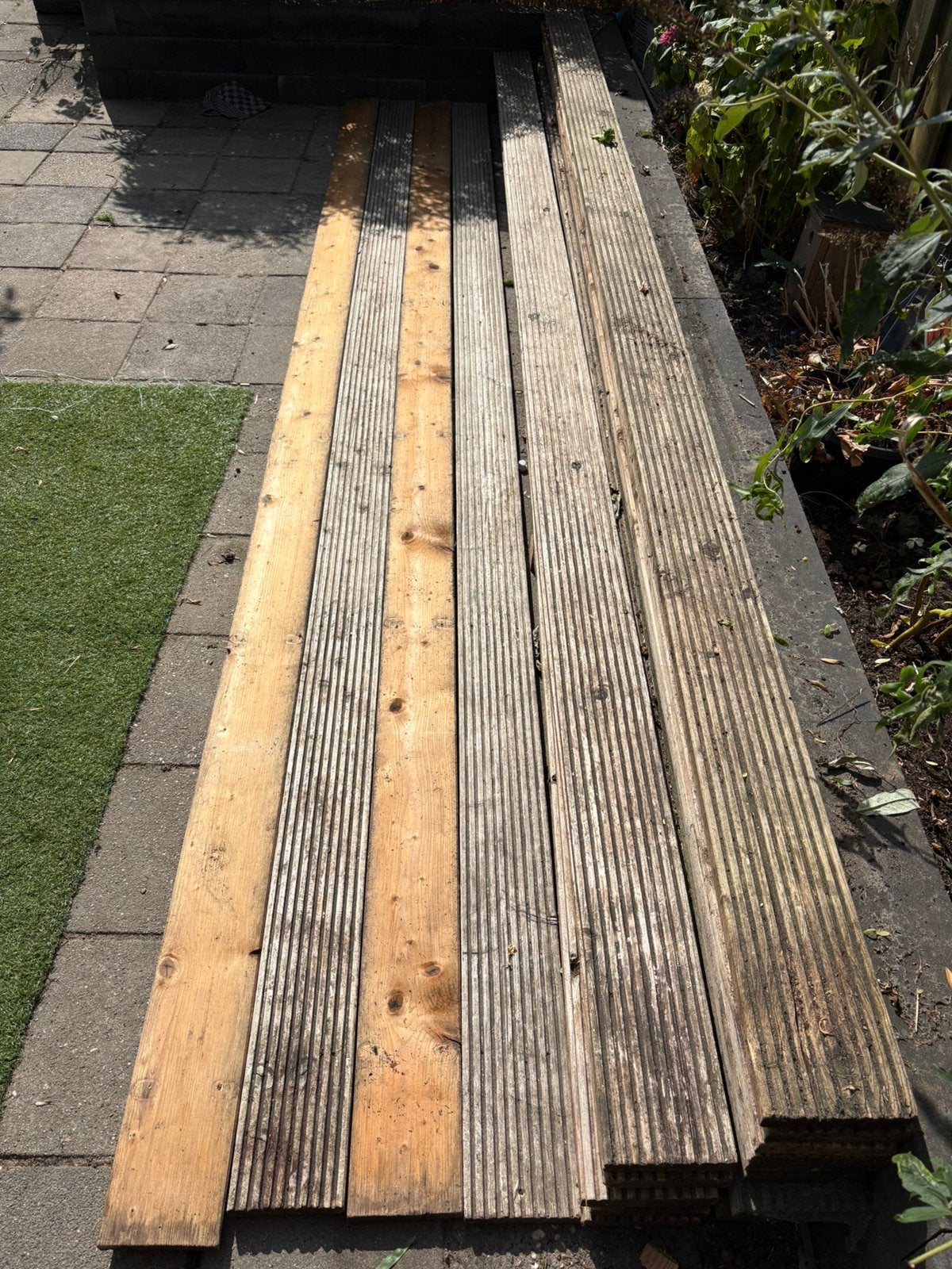 Gebruikte douglas vlinderplanken 14x2,5 4m  lang, Ophalen, Gebruikt, 250 cm of meer, Planken