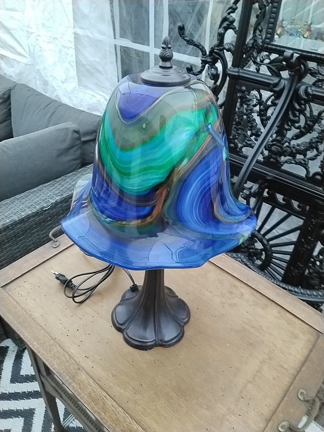 Art Deco Tafellamp met Murano Glazen Kap - 53 cm Hoog, Ophalen of Verzenden