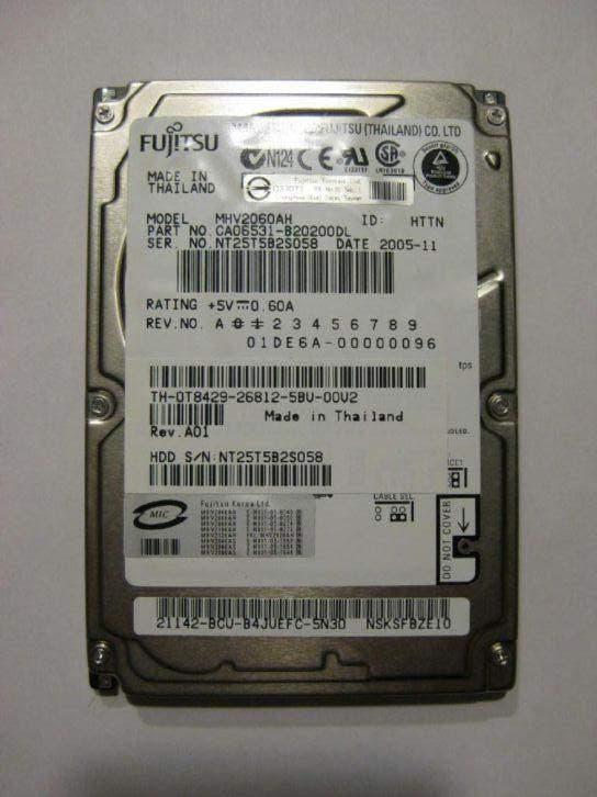 Fujitsu 60GB 5400rpm 2,5" IDE laptop harddisk, Intern, Gebruikt, HDD, Ophalen of Verzenden