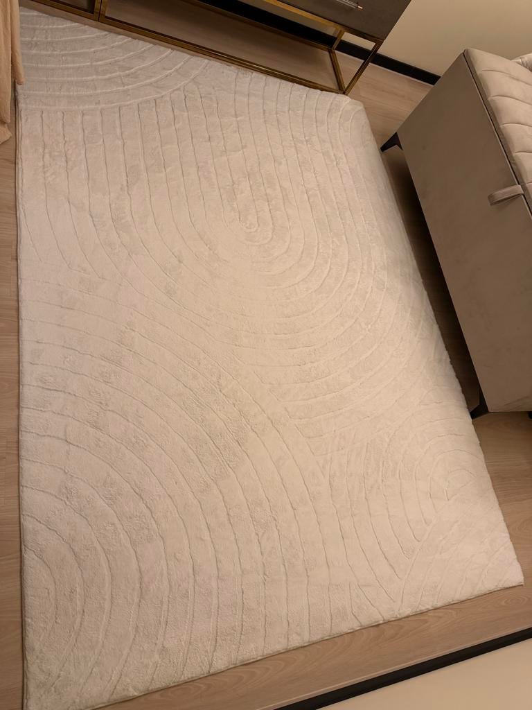 Modern Ivoor Tapijt met Cirkelpatroon - 160x230cm, 150 tot 200 cm, 200 cm of meer, Ophalen of Verzenden, Zo goed als nieuw