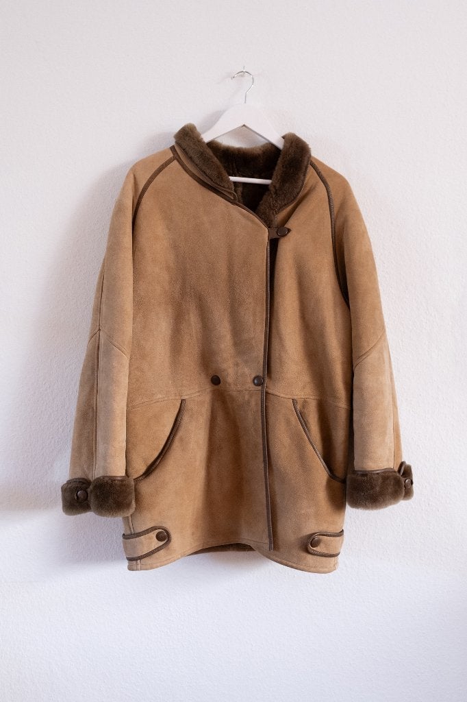 Vintage Shearling Jas Maat M, Maat 38/40 (M), Bruin, Ophalen of Verzenden, Vintage