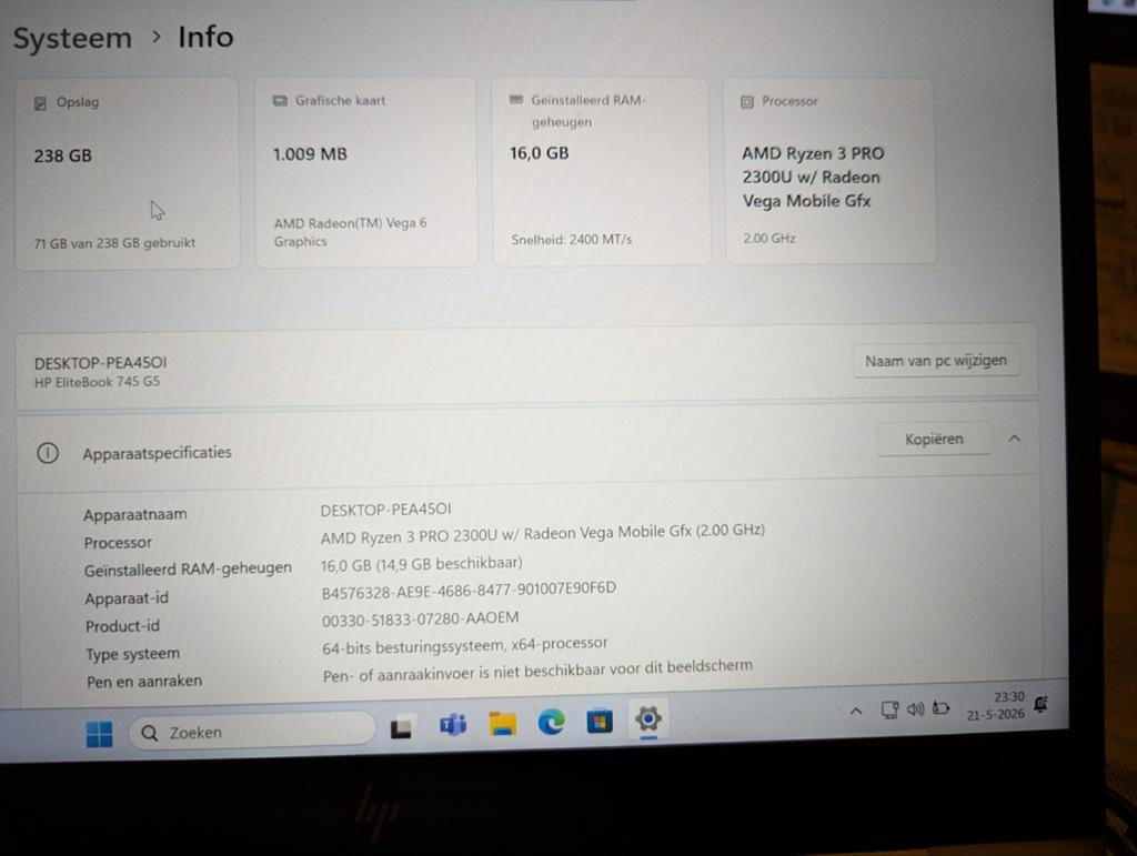 HP Elitebook 745 G5, Computers en Software, Windows Laptops, Ophalen, Zo goed als nieuw, 14 inch, 2 tot 3 Ghz