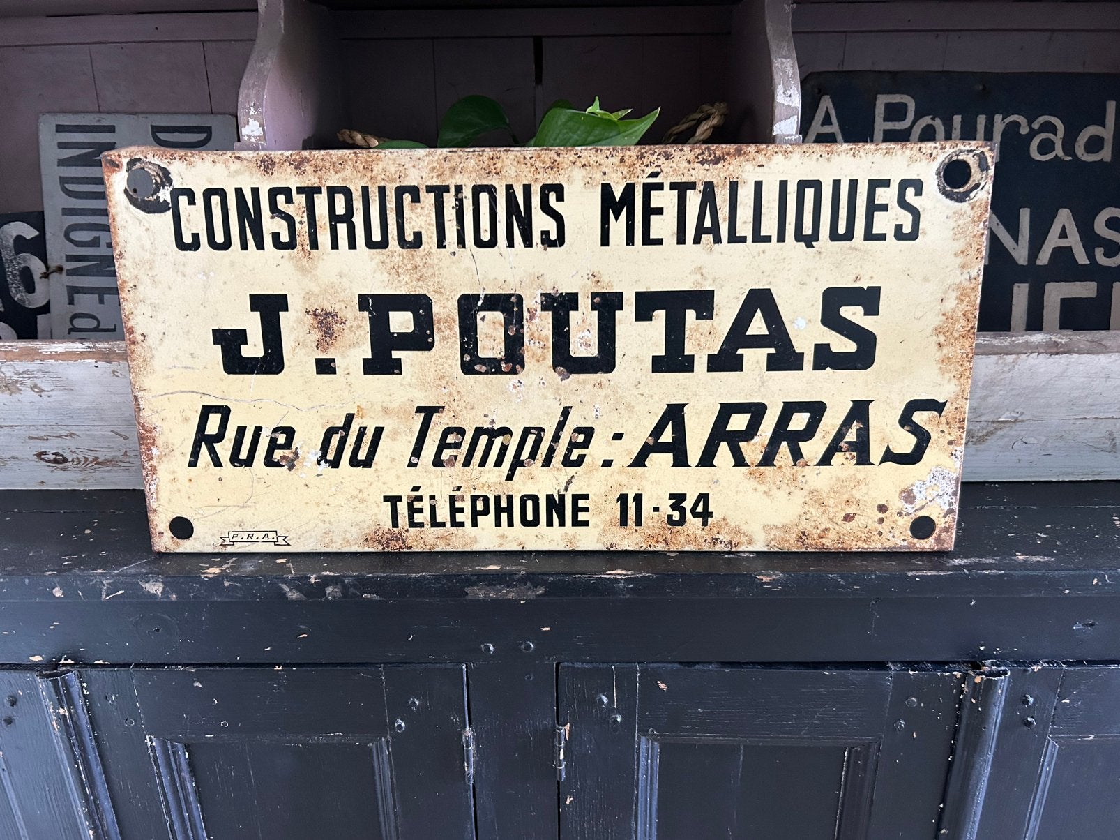 Antiek frans metalen bord, Ophalen of Verzenden