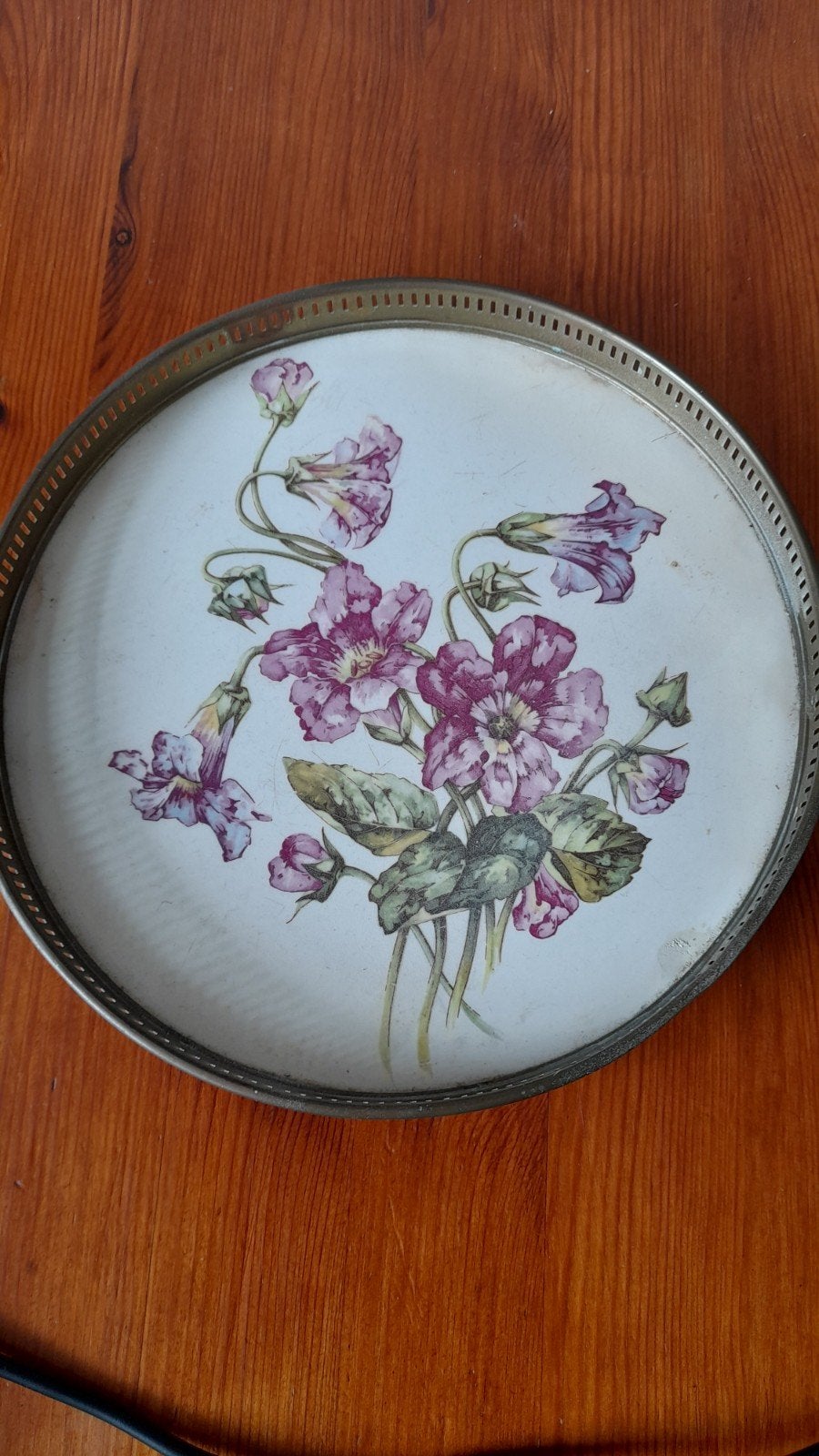 Vintage dienblad/onderzetter met bloemenprint, Ophalen of Verzenden