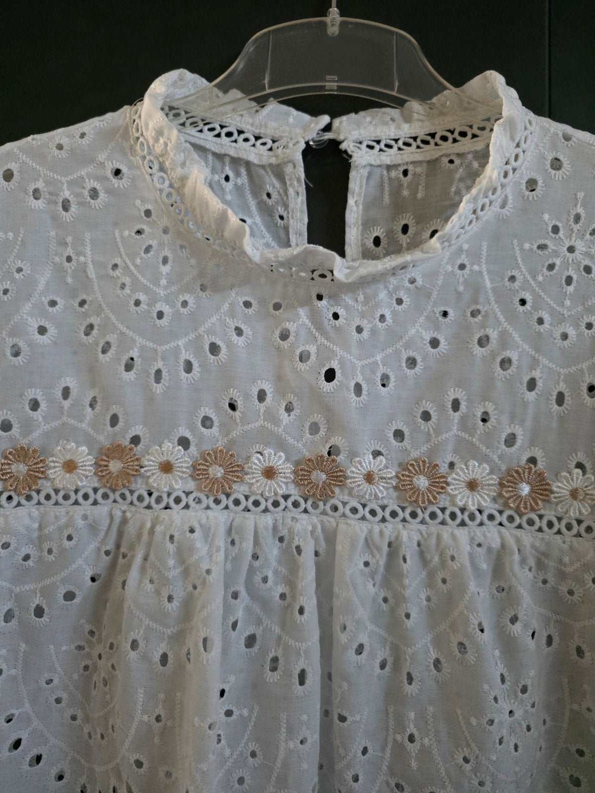 Witte broderie blouse met korte pofmouwtjes maat 46/48, Kleding | Dames, Blouses en Tunieken, Wit, Maat 46/48 (XL) of groter, Ophalen of Verzenden