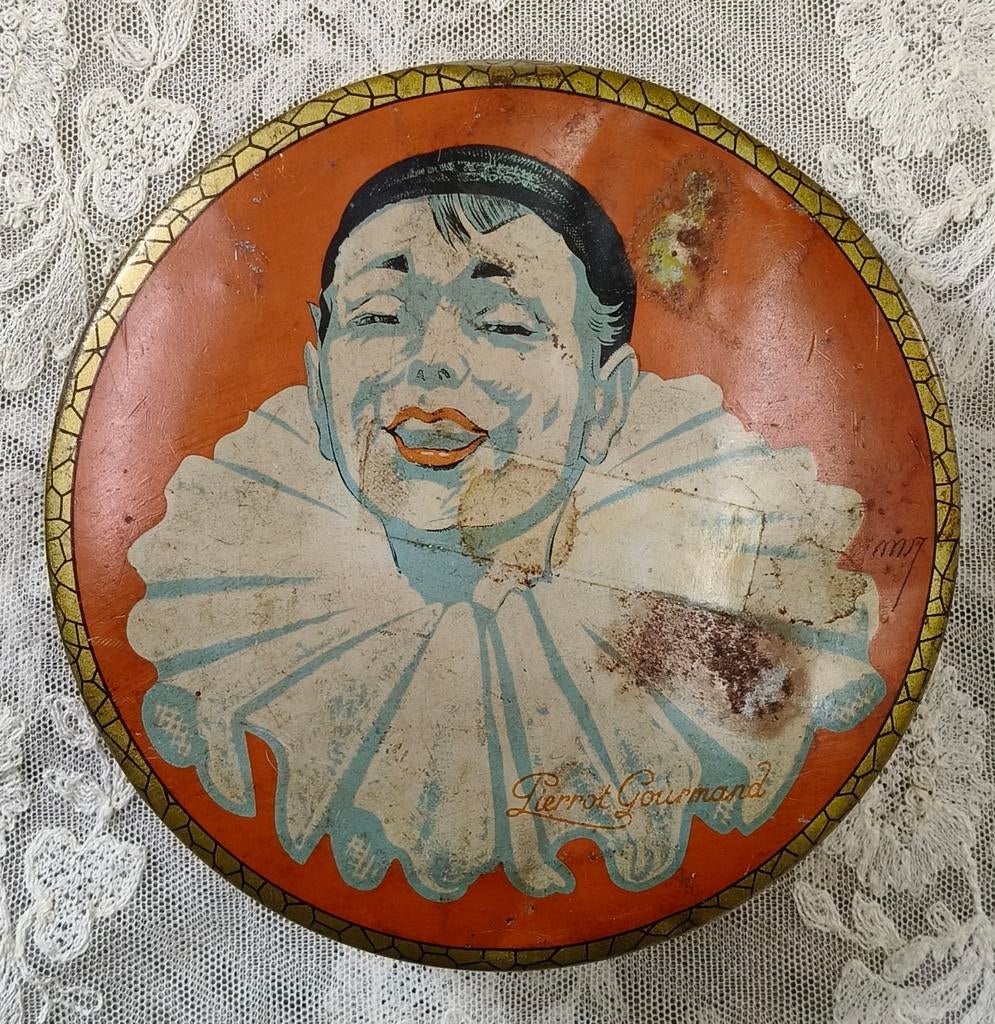 Oud Pierrot blikje, Antiek en Kunst, Ophalen of Verzenden