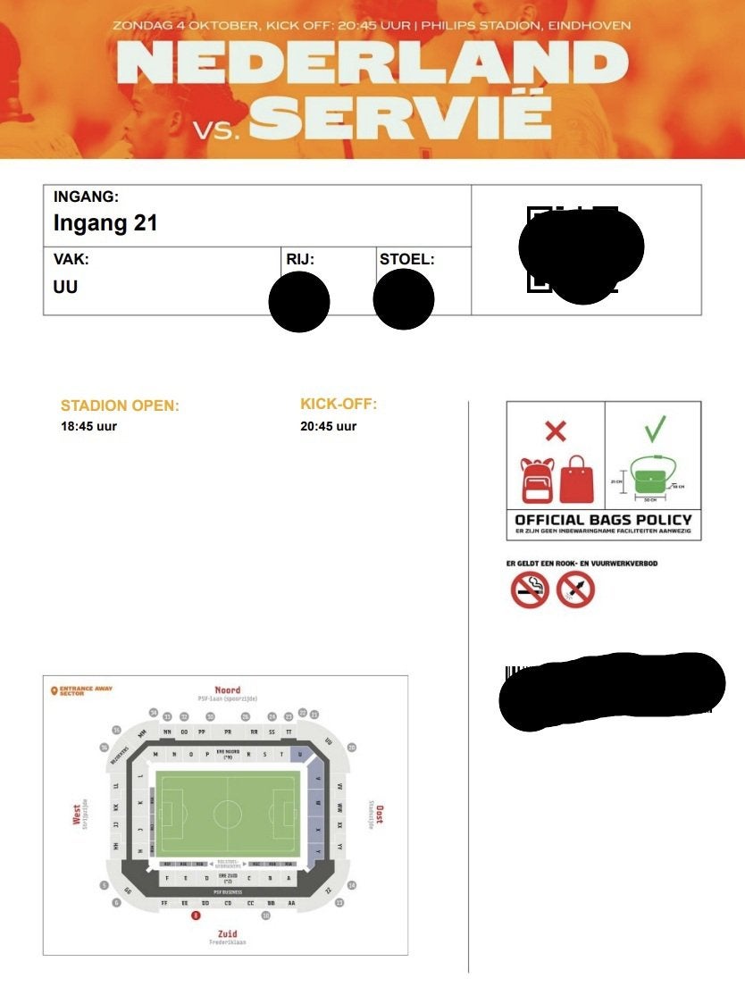 2x Nederlands Elftal - Servië Nations league, Losse kaart, Twee personen, Oktober, Nederlands elftal