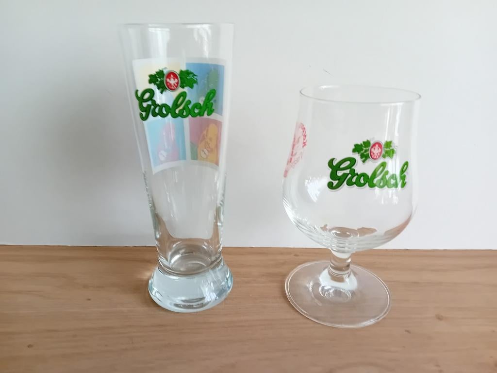 2 Grolsch glazen met opdruk, Ophalen of Verzenden, Zo goed als nieuw, Glas of Glazen, Grolsch