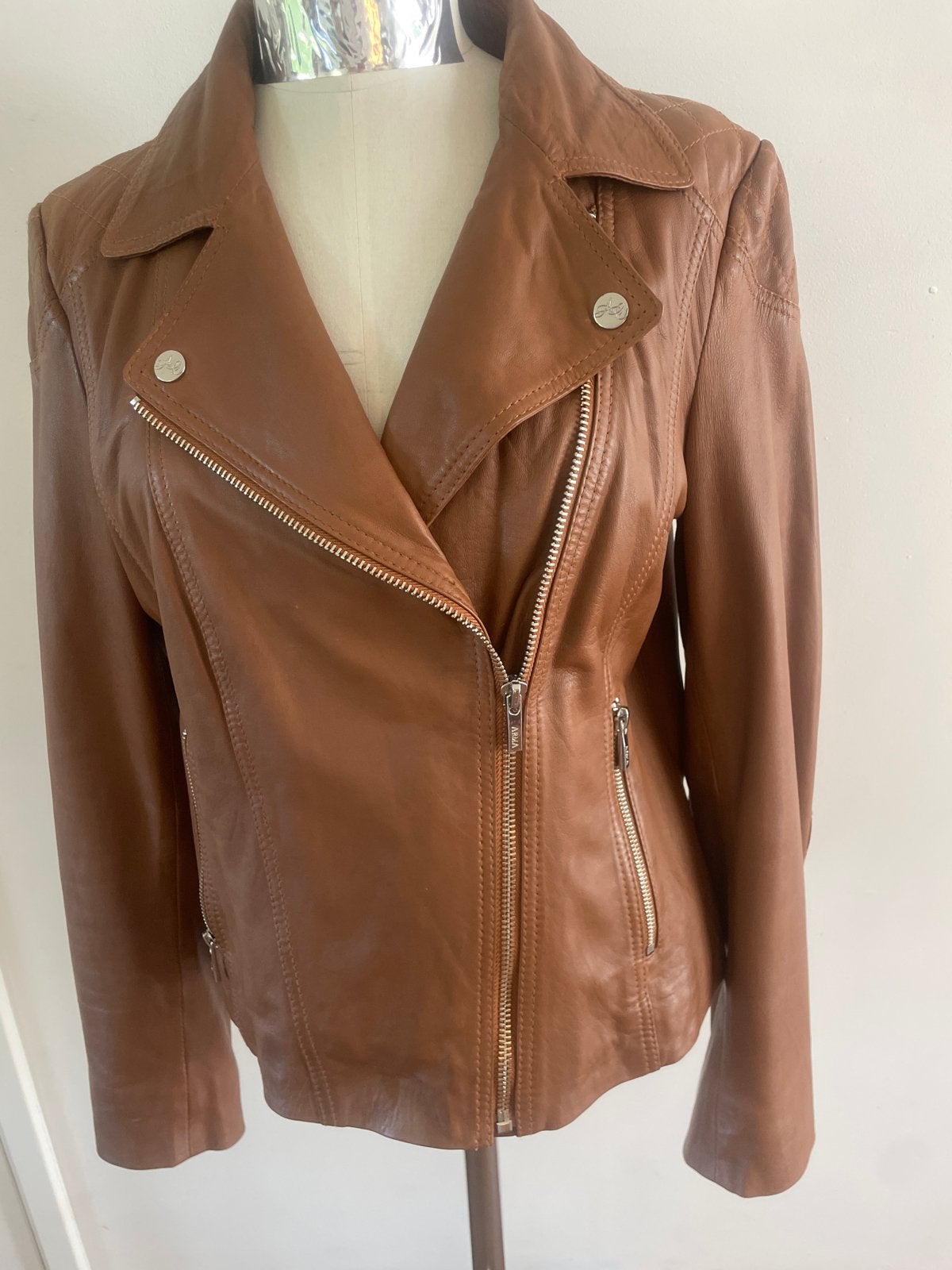 ARMA Leren Bikerjack - Bruin - Maat 42 (L), Kleding | Dames, Jassen | Zomer, Ophalen of Verzenden, Zo goed als nieuw, Maat 42/44 (L)