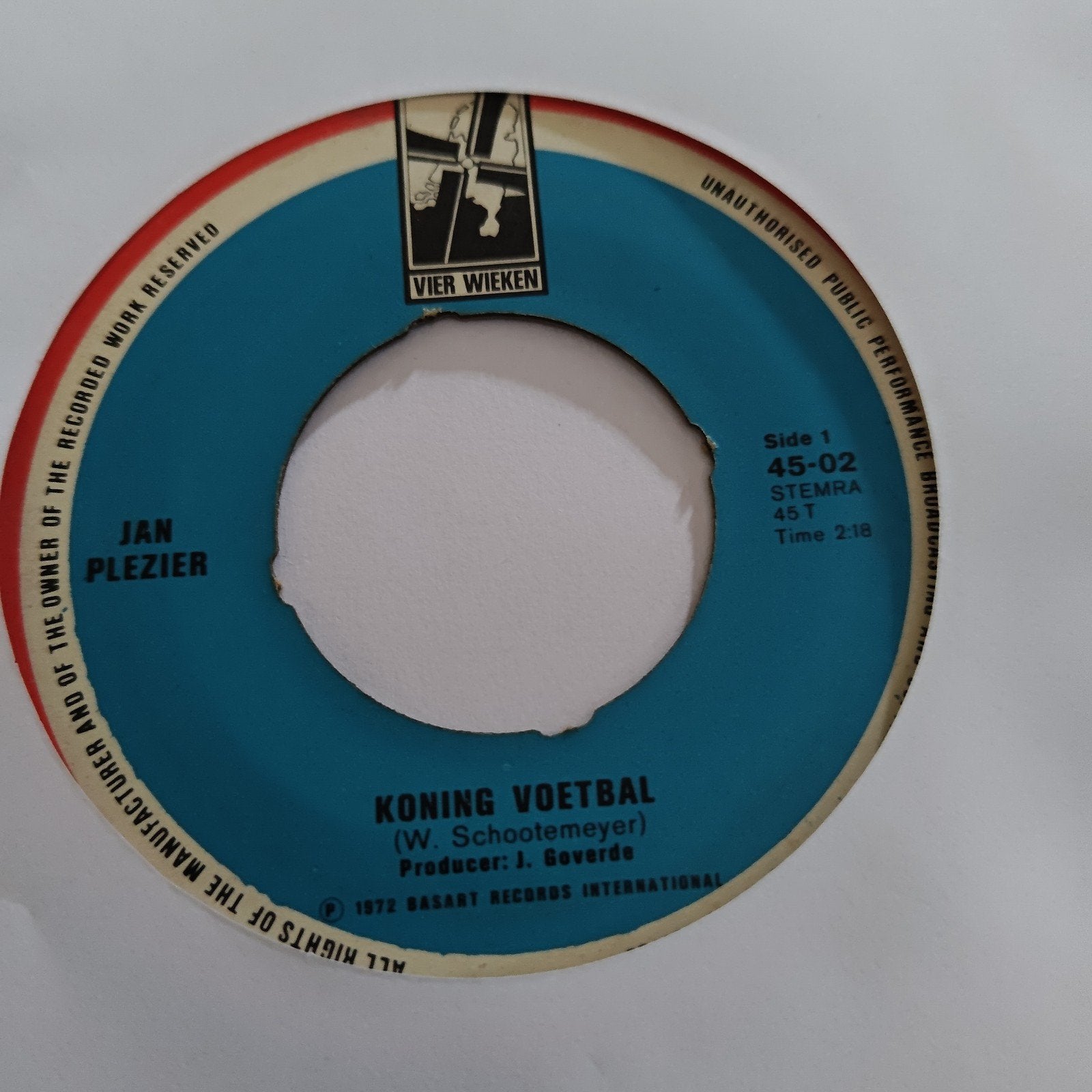 Jan Plezier - Koning Voetbal (1972) 7 inch single, Gebruikt, 7 inch, Ophalen of Verzenden, EP