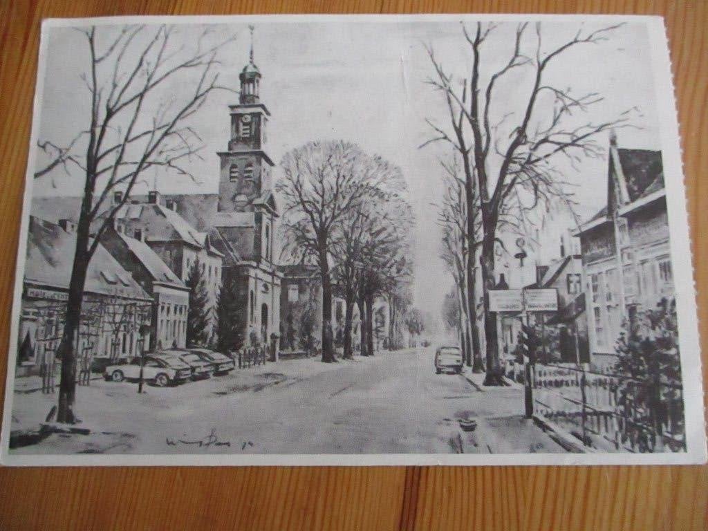 Udenhout Dorpsgezicht 1974 - Tekening Wim van der Plas, Verzamelen, Ansichtkaarten | Nederland, Ophalen of Verzenden, 1960 tot 1980