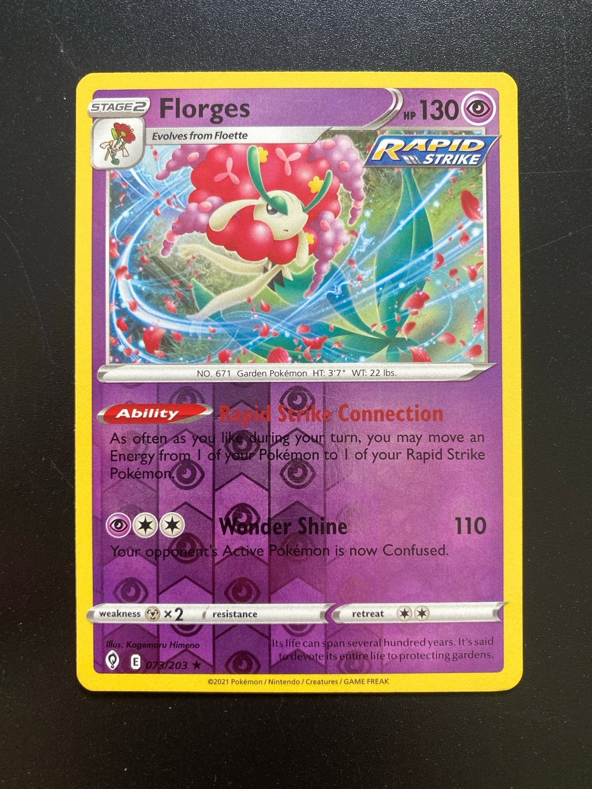 Florges 073/203 Rare Reverse Holo Pokémon Evolving Skies, Ophalen of Verzenden, Zo goed als nieuw, Losse kaart, Foil