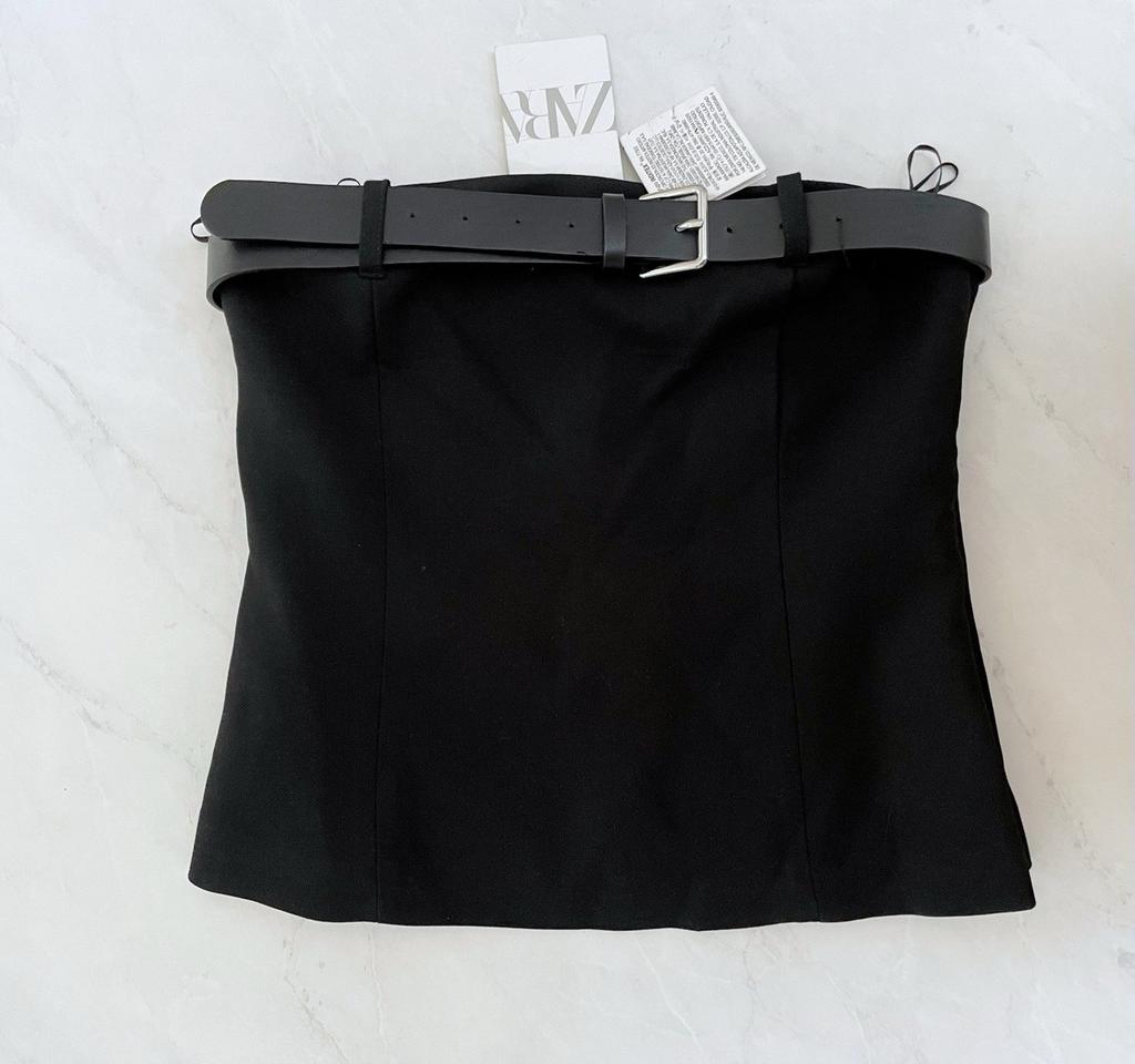 Zara top S zwart nieuw chique riem belt strapless, Zwart, Nieuw, Ophalen of Verzenden, Maat 36 (S)