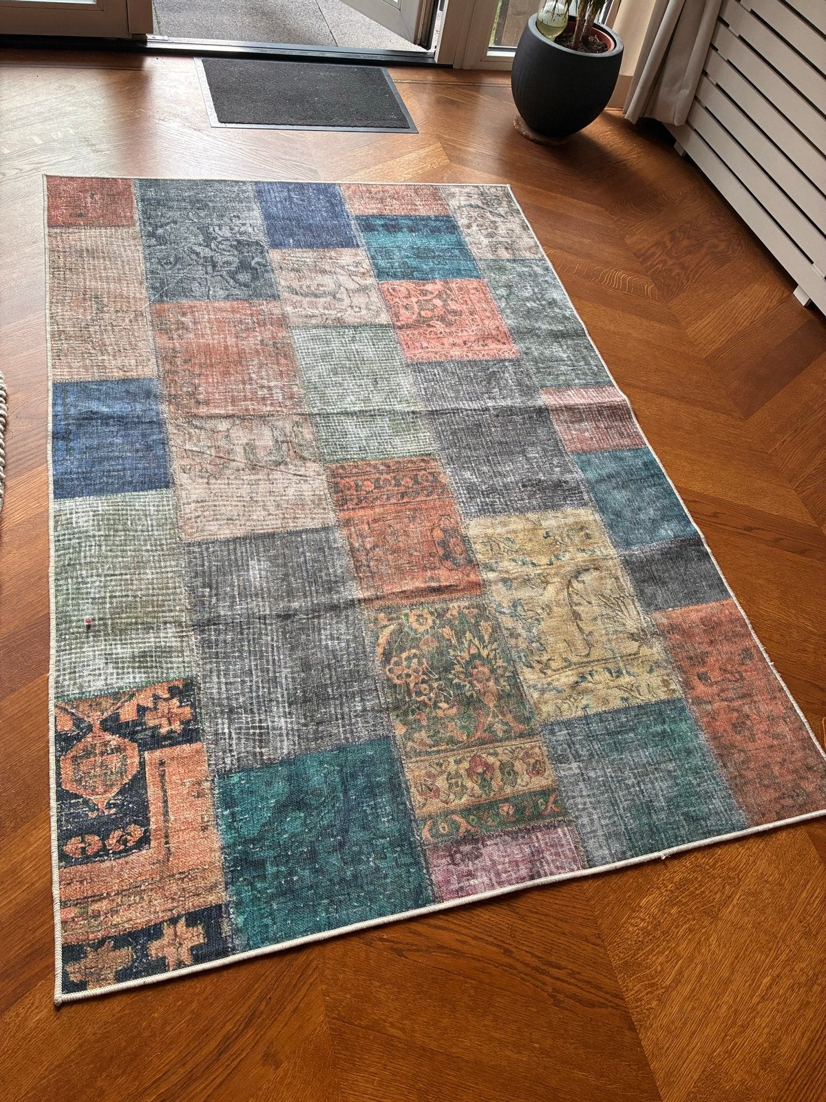 Vloerkleed - Vintage Stijl, Gebruikt, 100 tot 150 cm, Blauw, Ophalen of Verzenden