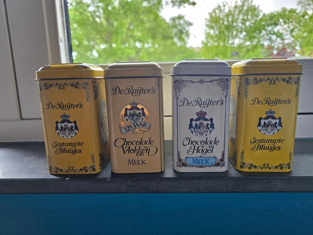 Set van 4 vintage De Ruijter blikken - Hagel & Muisjes, Verzamelen, Blikken, Ophalen of Verzenden, Gebruikt, Overige, Overige merken