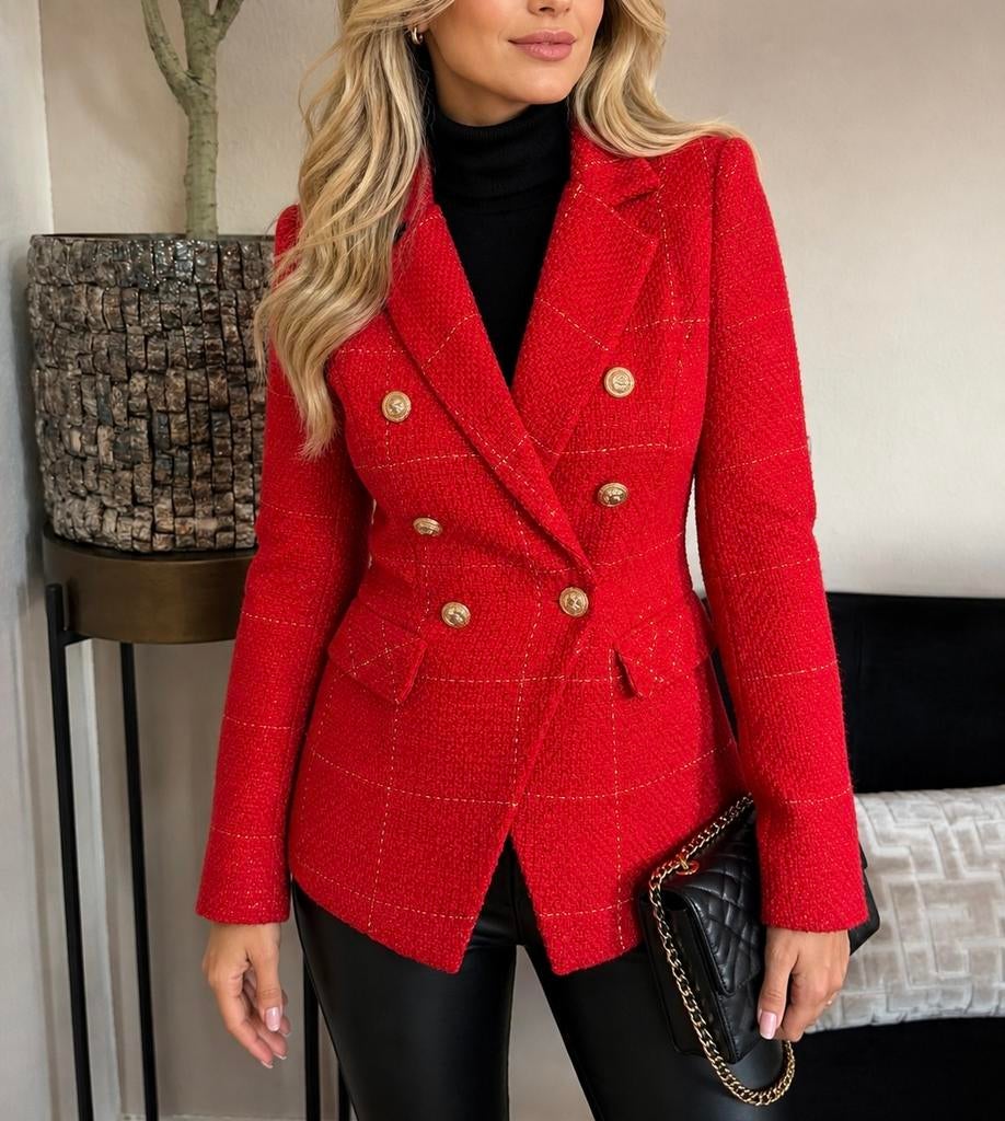 Attentif Lurex Blazer Maat S - Elegant Rood Jasje, Ophalen of Verzenden, Zo goed als nieuw, Jasje, Maat 36 (S)