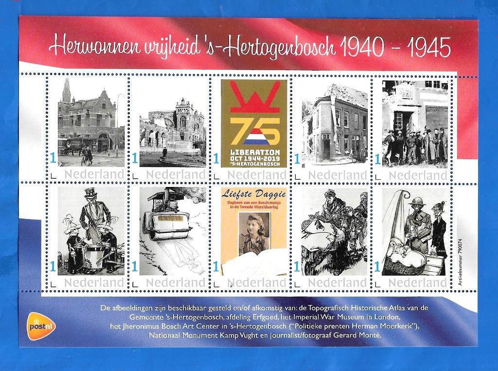 2 x Herwonnen vrijheid 's-Hertogenbosch 1940-1945 - 2019, Postzegels en Munten, Postzegels | Nederland, Verzenden, Na 1940, Postfris
