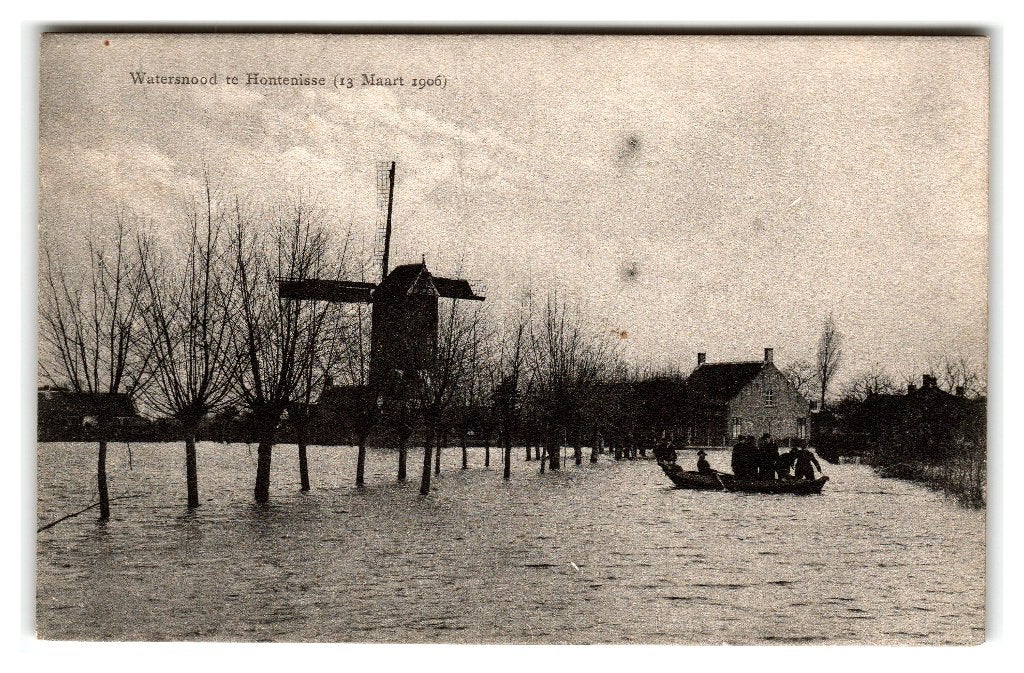 Hontenisse, (Gem. Hulst) Watersnood (13 Maart 1906) Molen, Verzamelen, Ansichtkaarten | Nederland, Verzenden, Voor 1920, Ongelopen
