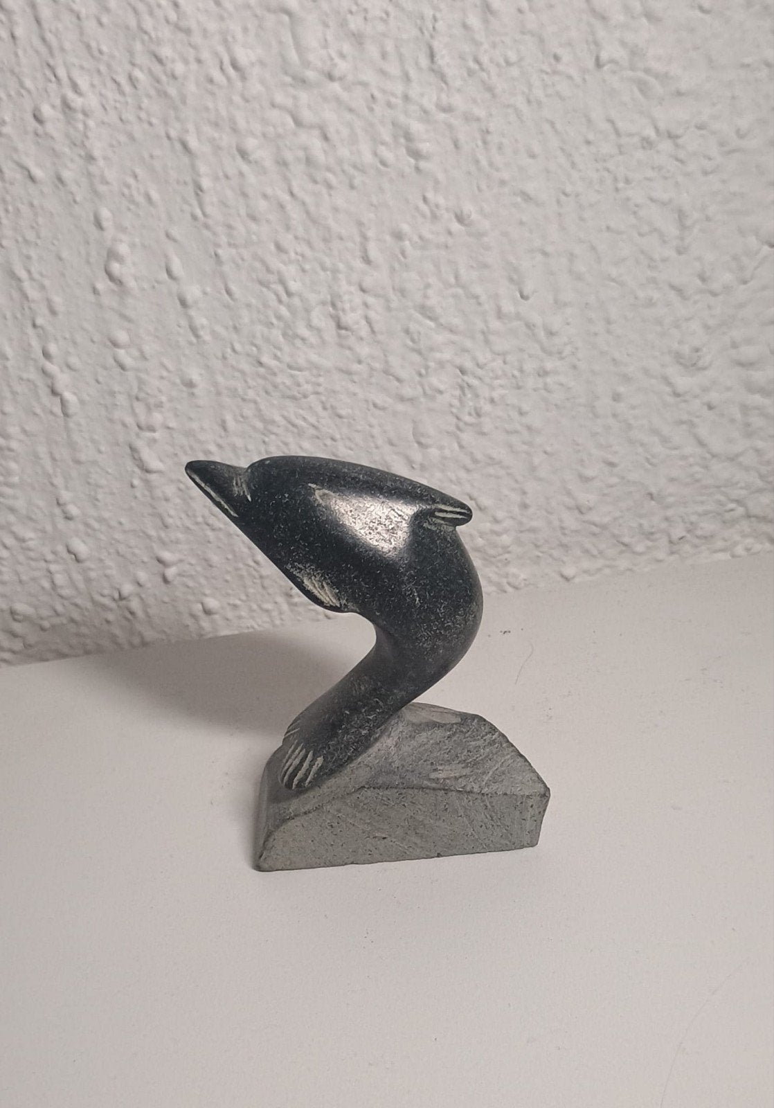 Zwarte dolfijn, sculptuur van steen, Ophalen, Minder dan 20 cm, Zwart, Zeeleven