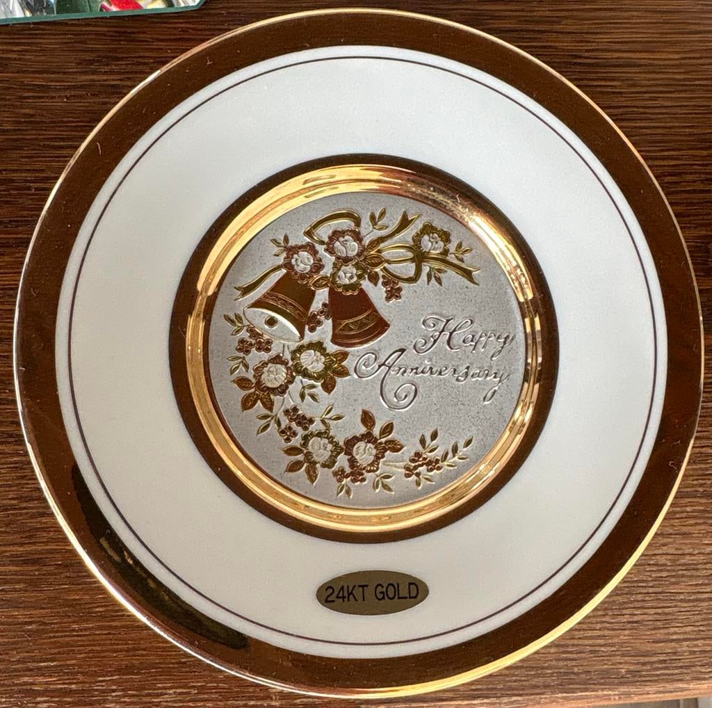 Chokin Art Japan 24KT Gold Happy Anniversary Decoratiebord, Antiek en Kunst, Ophalen of Verzenden