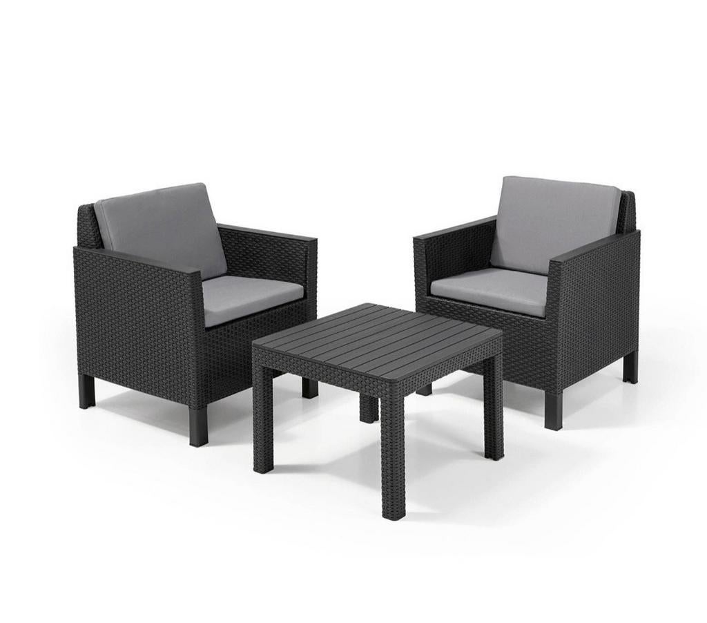 ALLIBERT BALKONSET CHICAGO - ANTRACIET - ZO GOED ALS NIEUW, Tuin en Terras, Tuinsets en Loungesets, Zo goed als nieuw, Kunststof