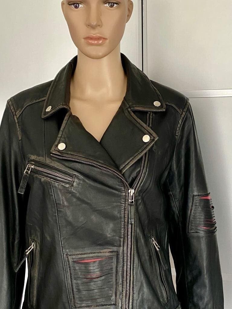 J514 Armani mt. 42=L echt-lams-leren jasje jas biker leer, Kleding | Dames, Armani, Zwart, Maat 42/44 (L), Ophalen of Verzenden