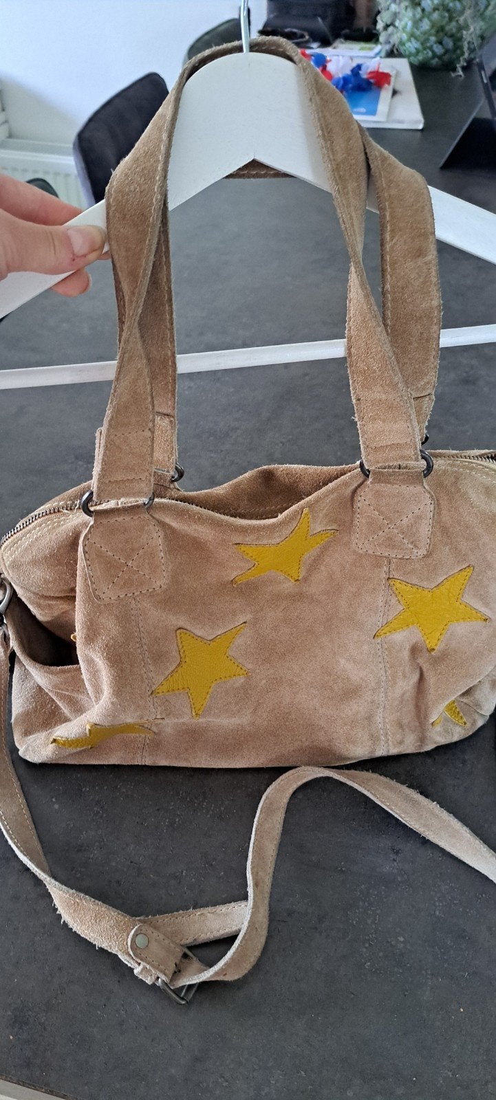 Cowboysbag suède handtas met sterren, Ophalen of Verzenden, Gebruikt, Beige, Handtas