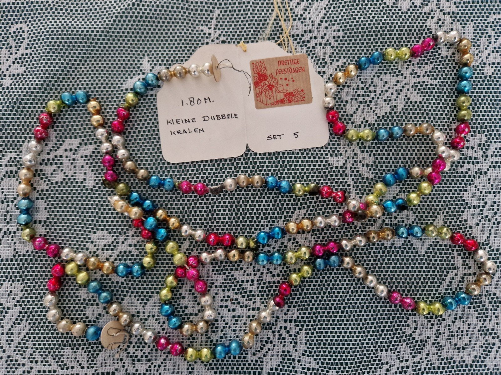 oude antieke glas kerstslinger 1.80m. set 5, Diversen, Ophalen of Verzenden