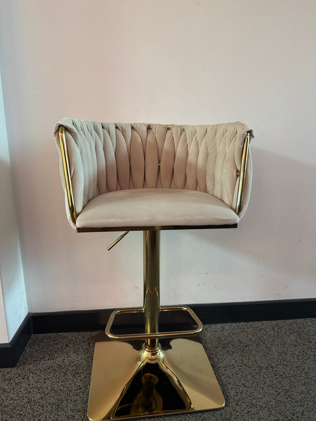 Luxe Gouden Verstelbare Kruk - Erick Kuster Stijl, Gebruikt, In hoogte verstelbaar, 60 tot 90 cm, Ophalen of Verzenden