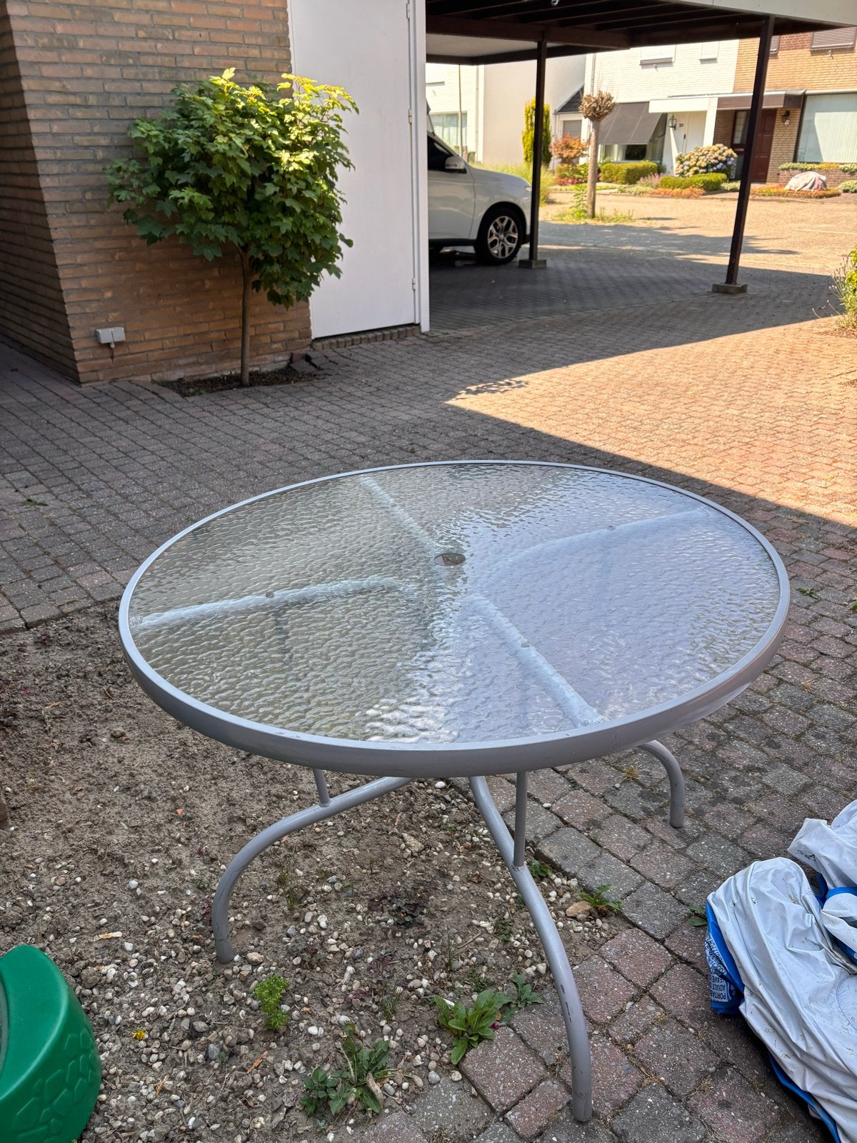 Glazen tuintafel, 1 meter, gratis af te halen, Ophalen, Gebruikt, Rond, Metaal