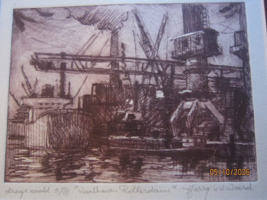 HARRY van der Woerd, Pracht.Droge Naaldets van de Waalhaven, Antiek en Kunst, Ophalen, Dagelijks leven, Ets