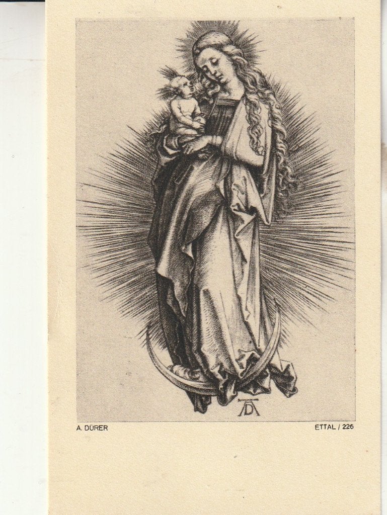 Prent Maria met kind - A. Dürer, Ettal, Ophalen of Verzenden, Gebruikt, Kaart of Prent, Christendom | Katholiek