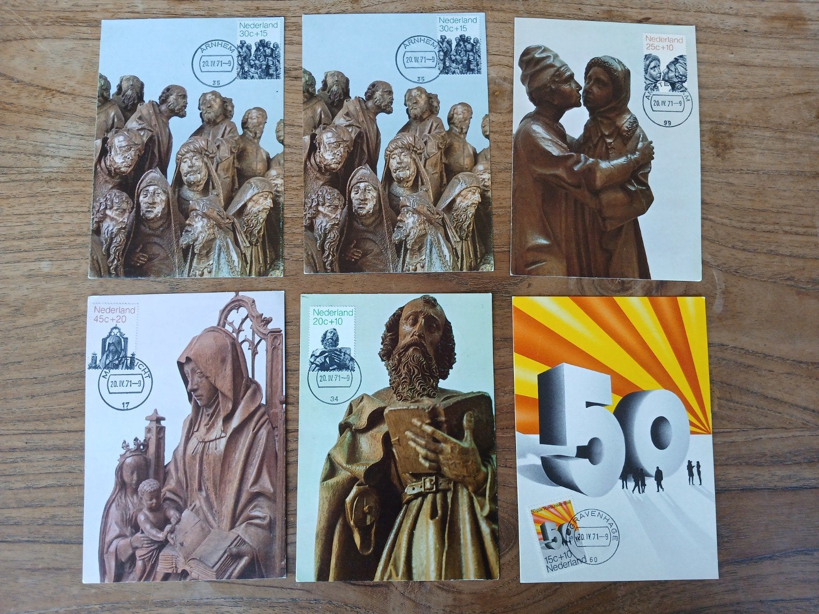 6 x Eerste dag uitgave op kaart 1971, Postzegels en Munten, Ophalen of Verzenden, Nederland