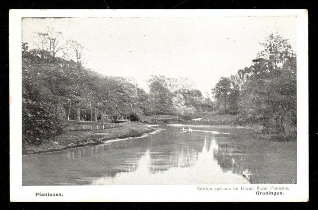 Oude ansicht - Groningen Plantsoen met boogbrug - Gr., Ophalen of Verzenden, 1920 tot 1940, Ongelopen, Groningen