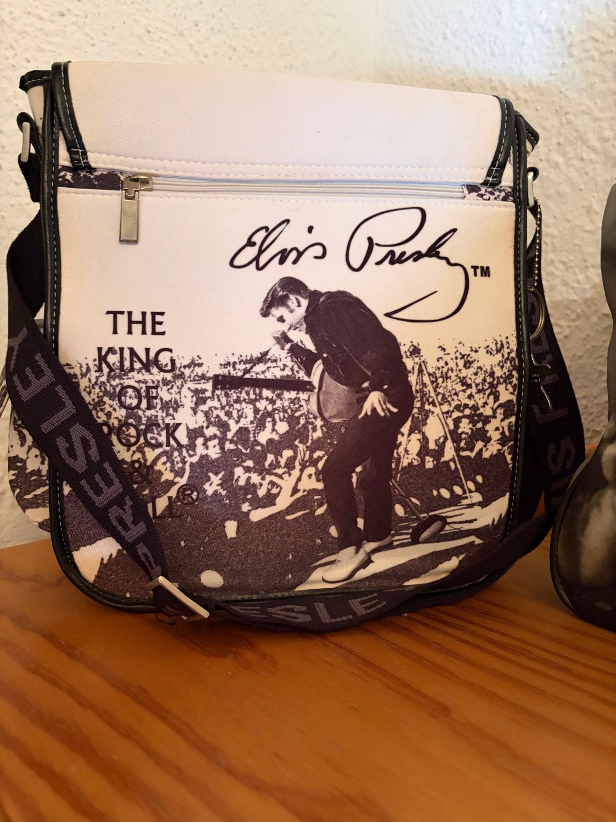 Elvis Presley Schoudertas - The King of Rock, Sieraden, Tassen en Uiterlijk, Ophalen, Gebruikt, Wit, Schoudertasje