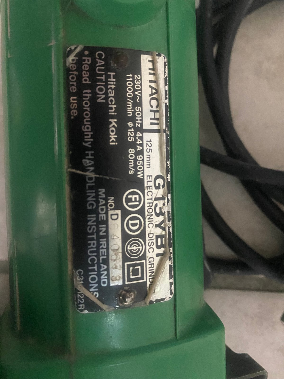 Haakse slijper 125mm Hitachi G13YB1, Ophalen of Verzenden, Gebruikt, 700 tot 1000 watt, Haakse handslijpmachine