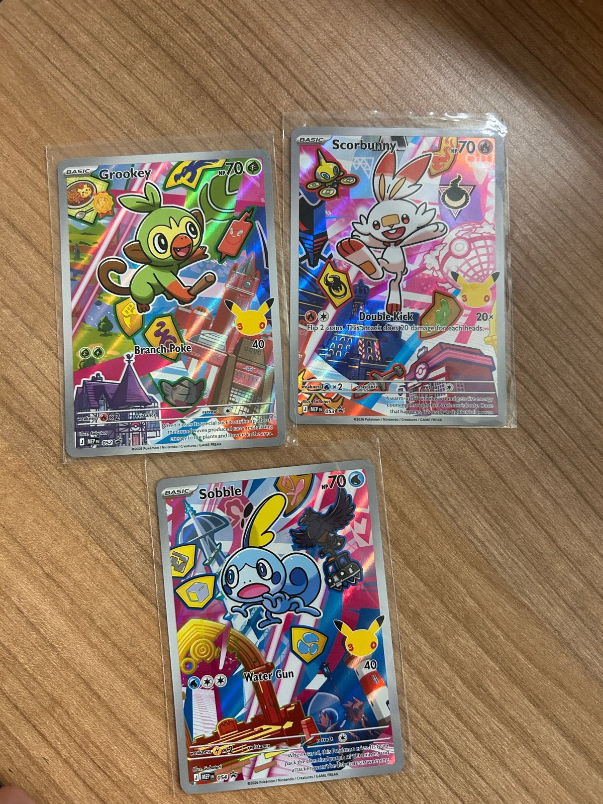 Pokémon serie 2 gen 8 Grookey 052, Scorbunny 053, Sobble 054, Ophalen of Verzenden, Zo goed als nieuw, Meerdere kaarten