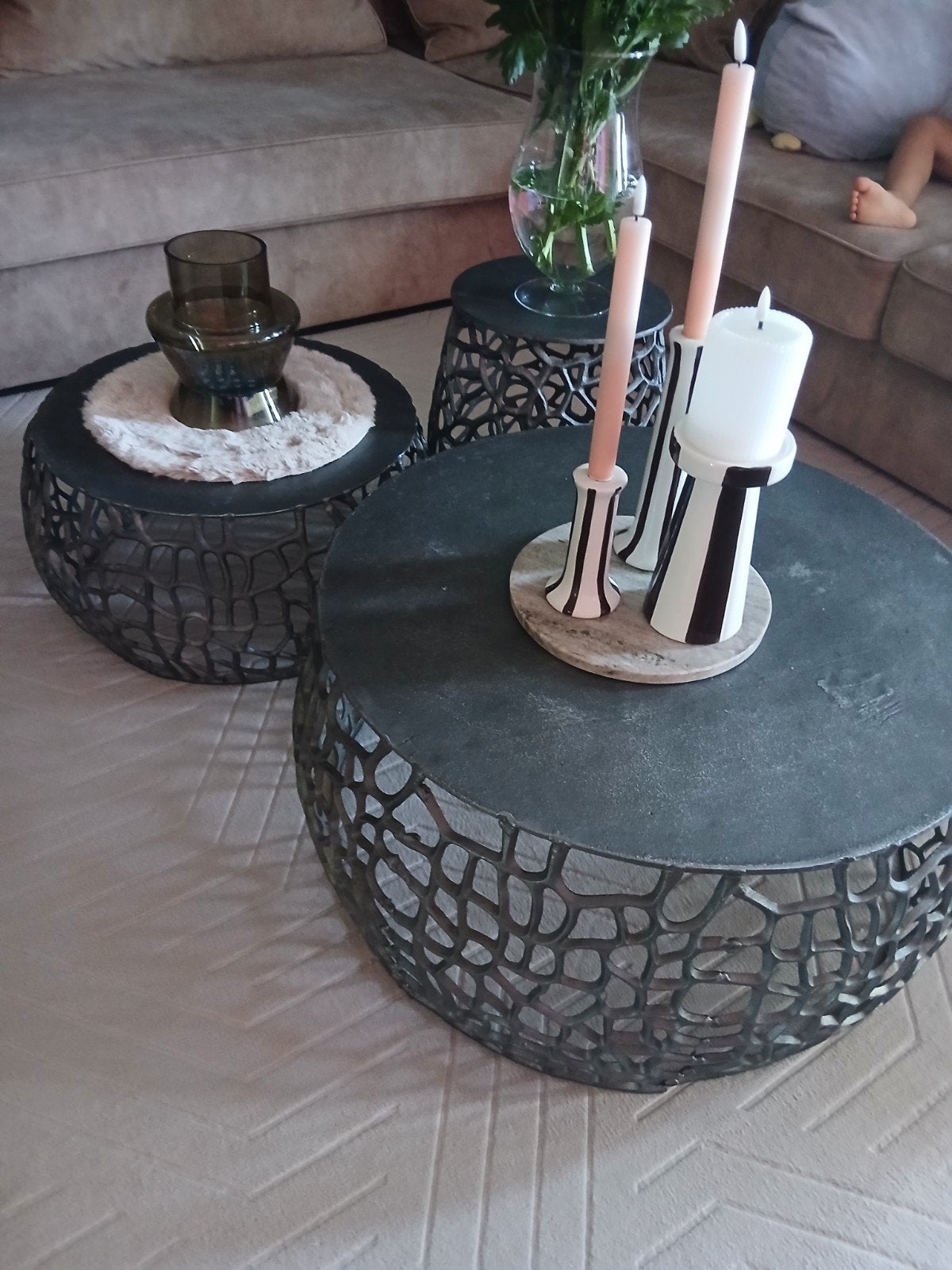 Set van 3 Salontafels Nola Zwart Nikkel, 50 tot 100 cm, Modern, Industrieel, Rond, Zo goed als nieuw