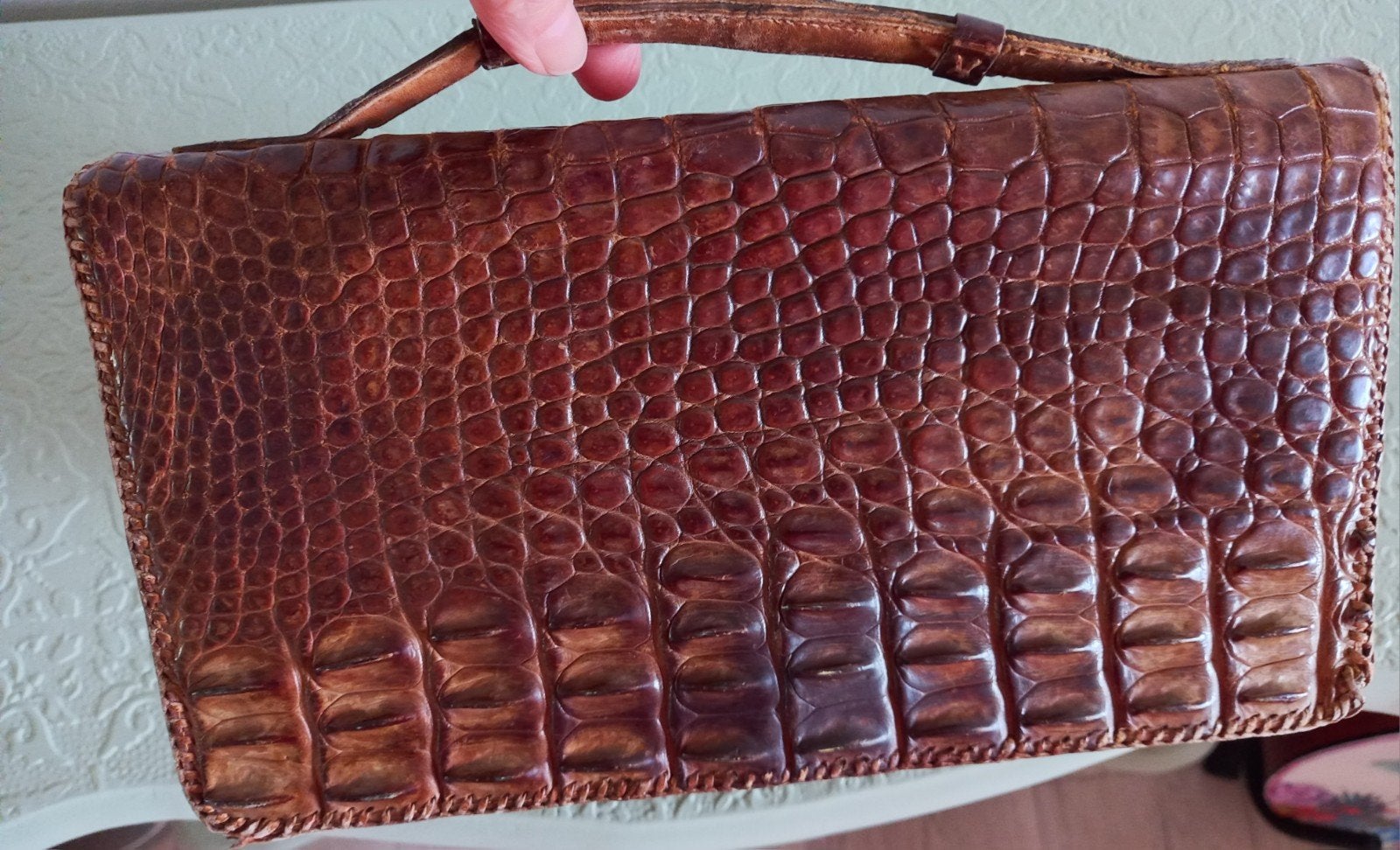 Vintage Krokodillenleren Handtas - Bruin, Verzenden, Gebruikt, Bruin, Handtas