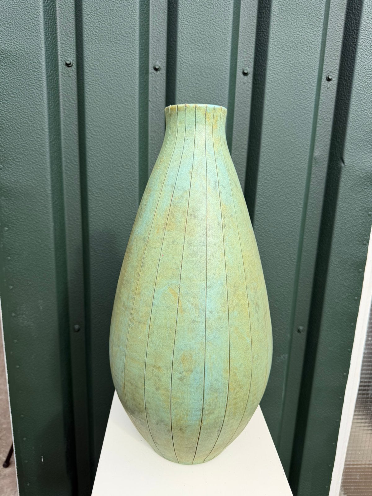 keramische vaas turquoise-groen glazuur Japans geïnspireerd, Ophalen of Verzenden