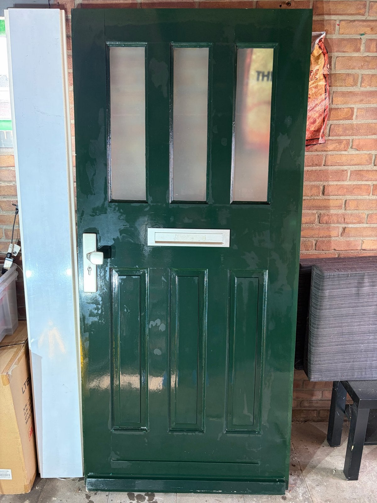 Gebruikte Hardhouten Buitendeur met Glas en Brievenbus, Gebruikt, 80 tot 100 cm, Minder dan 200 cm, Ophalen of Verzenden
