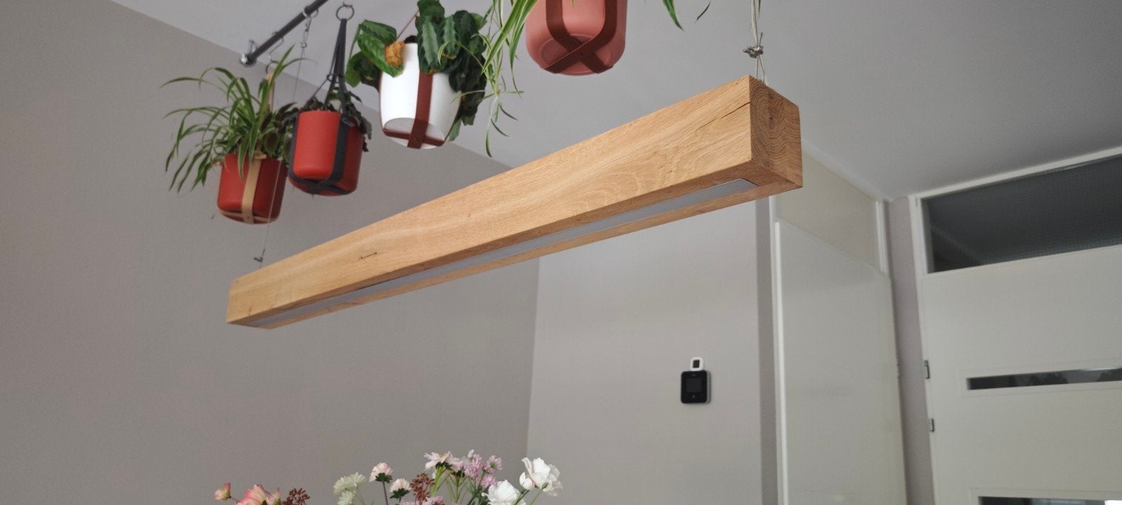 Eiken houten hanglamp - balklamp met Dydel Powerline LED, Huis en Inrichting, Ophalen, Gebruikt, Hout, Modern, Industrieel