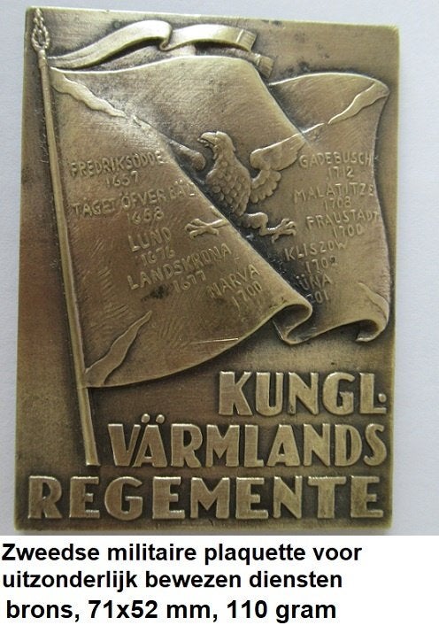 militair, Zweden, grote zware plaquette brons, 1944, Ophalen of Verzenden, Brons, Buitenland