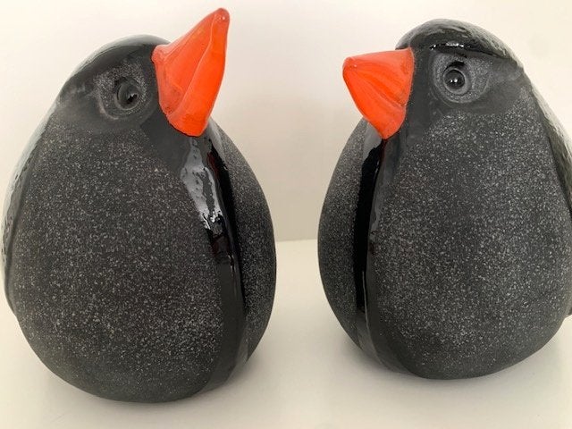 Decoratieve Zwarte Vogels met Oranje Snavel - Set van 2, Ophalen of Verzenden