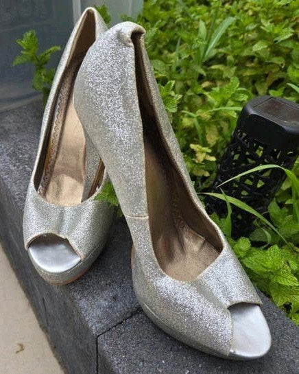 Glitter Peep-Toe Pumps - Zilverkleurig, Ophalen, Nieuw, Overige kleuren, Pumps